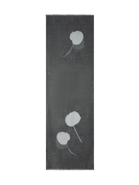 Designer Scarf in Cashmere Silk with Dandelion Print - black - multicolor