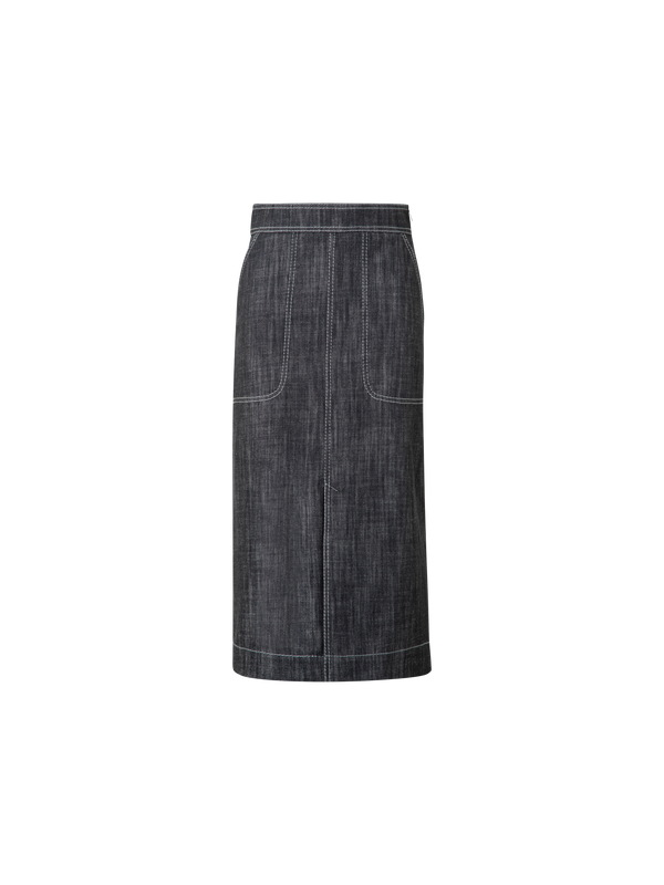 Designer A-Line Skirt in Cotton Denim - black