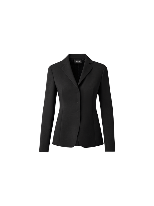 Designer Wool Double-Face Blazer with Leather Collar - black