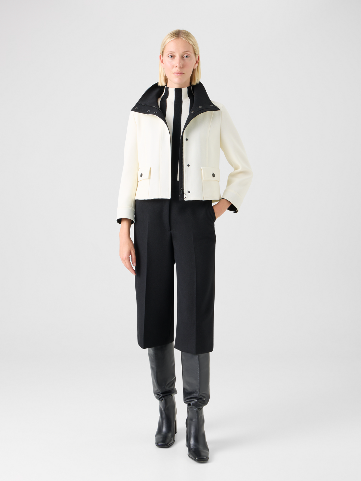 Designer Contrast Wool Tricotine Jacket - multicolor - ecru #editorial