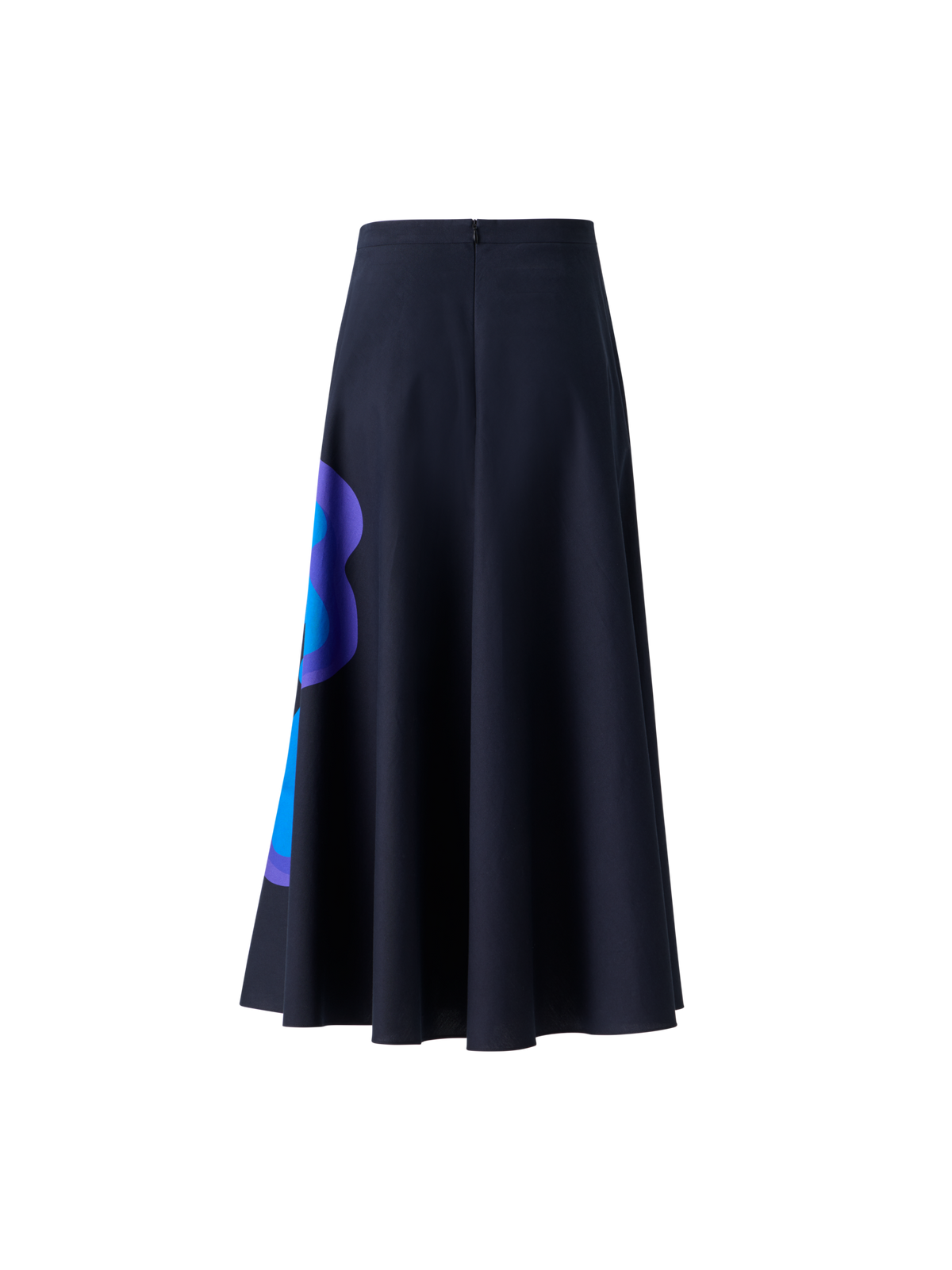 Designer XL Pop Dot Flower Print Midi Skirt - navy