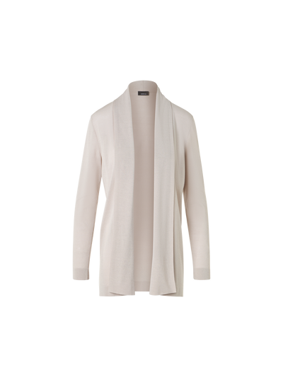 Designer Long Silk Cotton Cardigan with Shawl Collar - neutral - beige