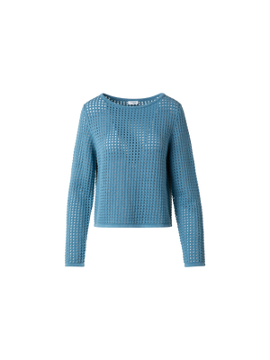 Designer Knit Sweater in Chunky Cotton Mesh - blue
