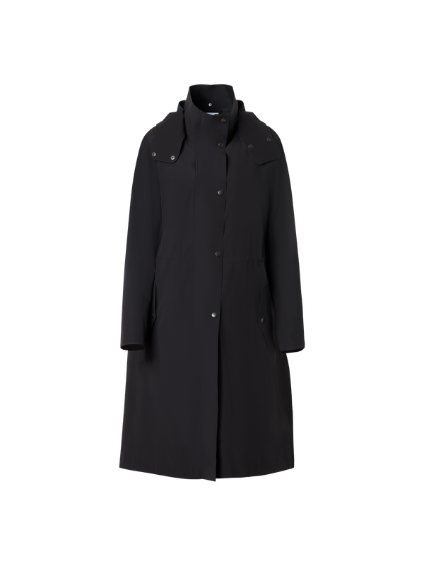 Designer Water-Repellent Fitted Techno Parka - black
