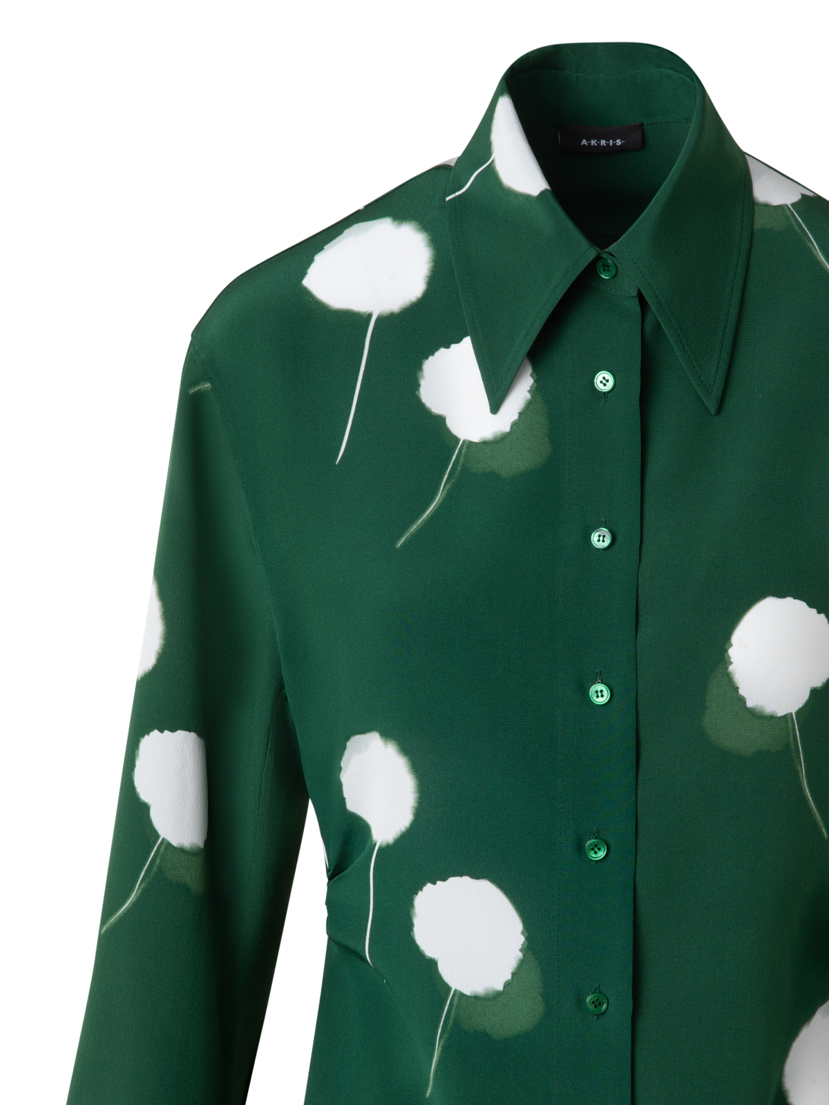 Designer Fitted Silk Blouse with Dandelion Print - green - multicolor