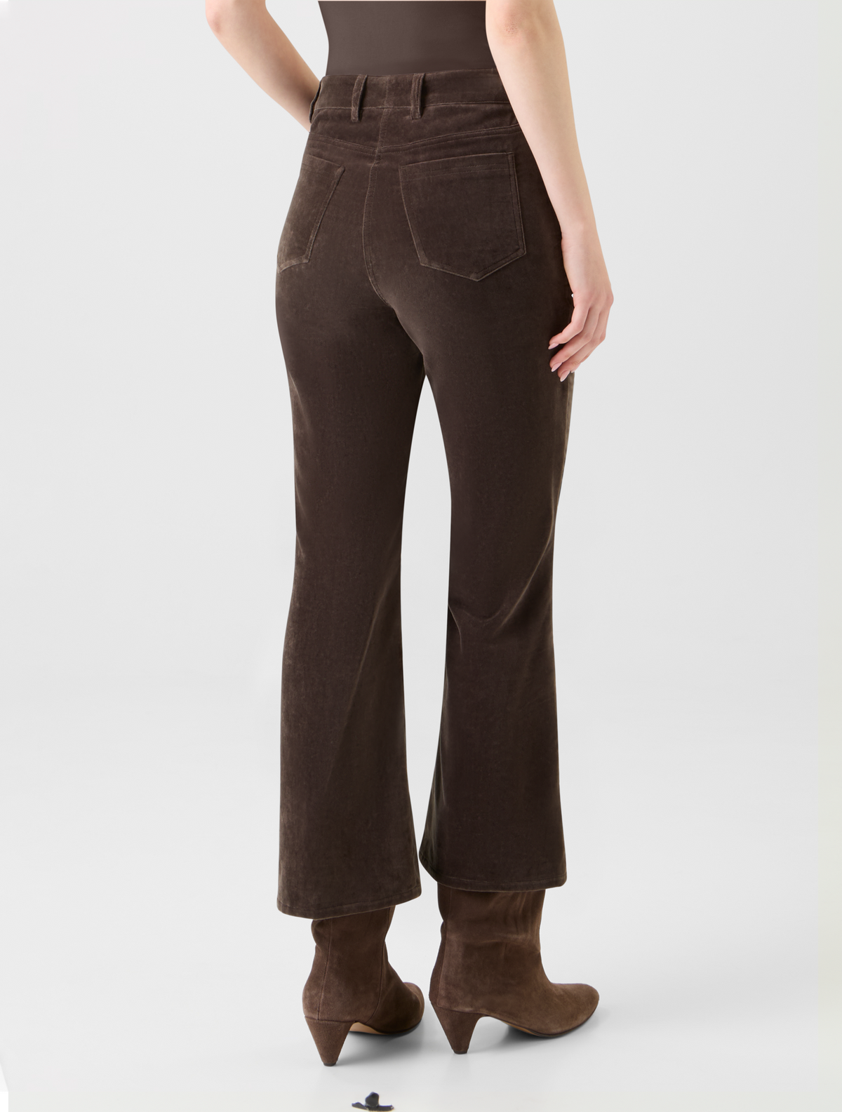 Designer Cropped Bootcut Stretch Cotton Velvet Pants - neutral - brown #editorial