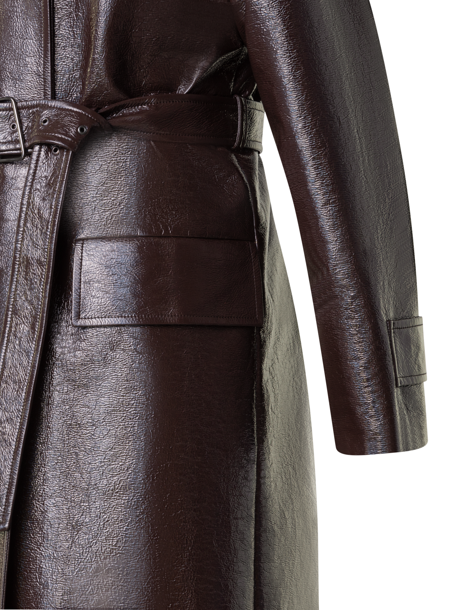 Designer Lacquer Cotton Trench Coat with Detachable Hood - brown