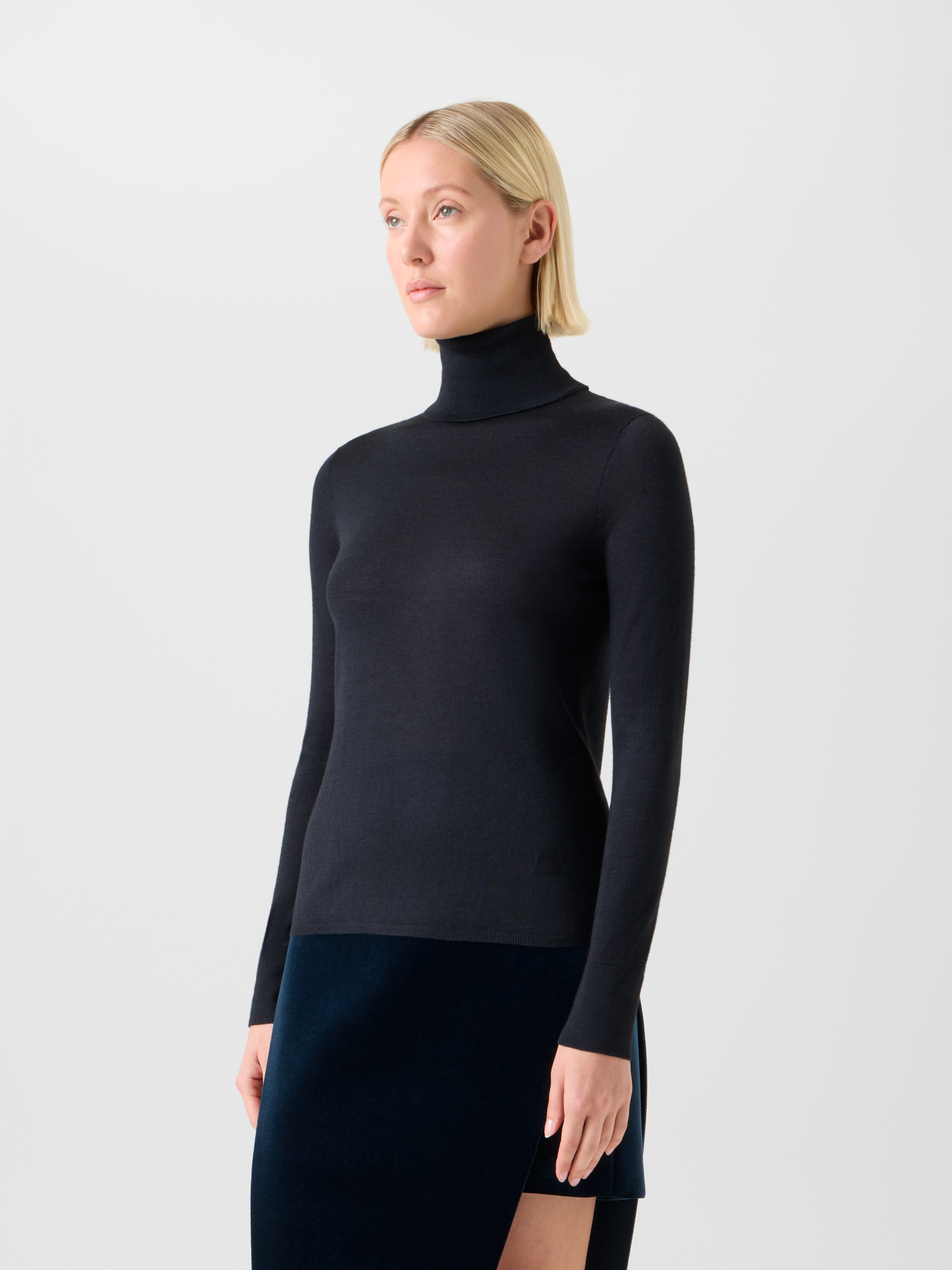 Designer Cashmere Silk Mock Neck Sweater with Rib Cuff - black - neutral 