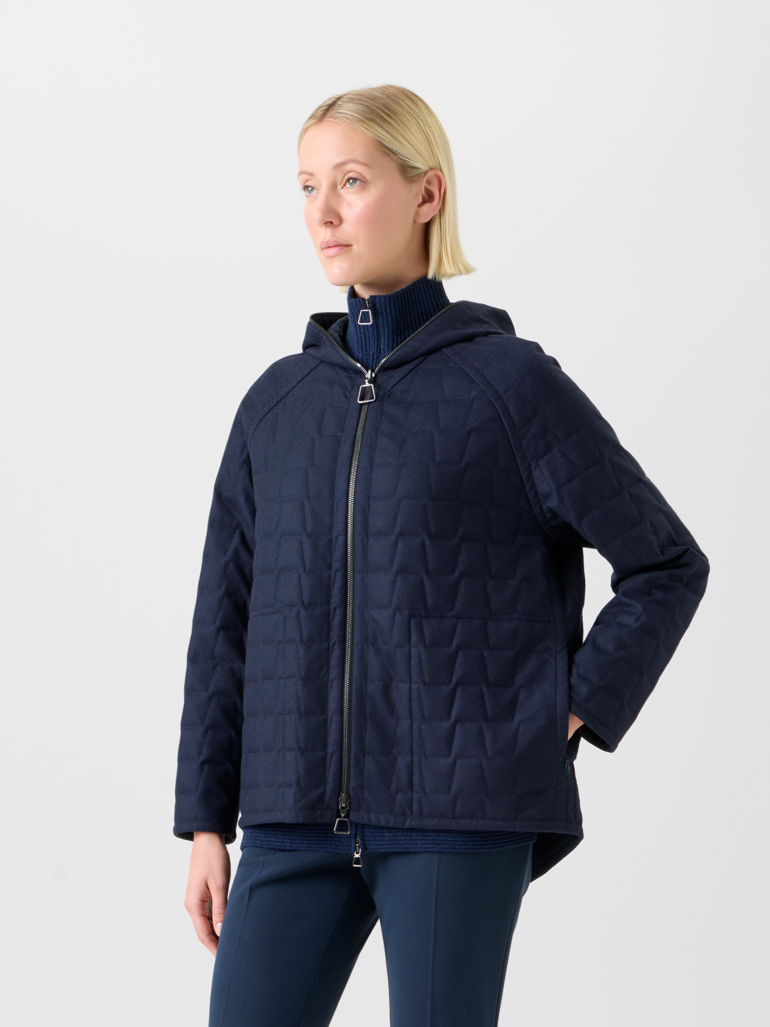 Designer Reversible Quilted Storm-System® Hooded Jacket - neutral - navy - blue 