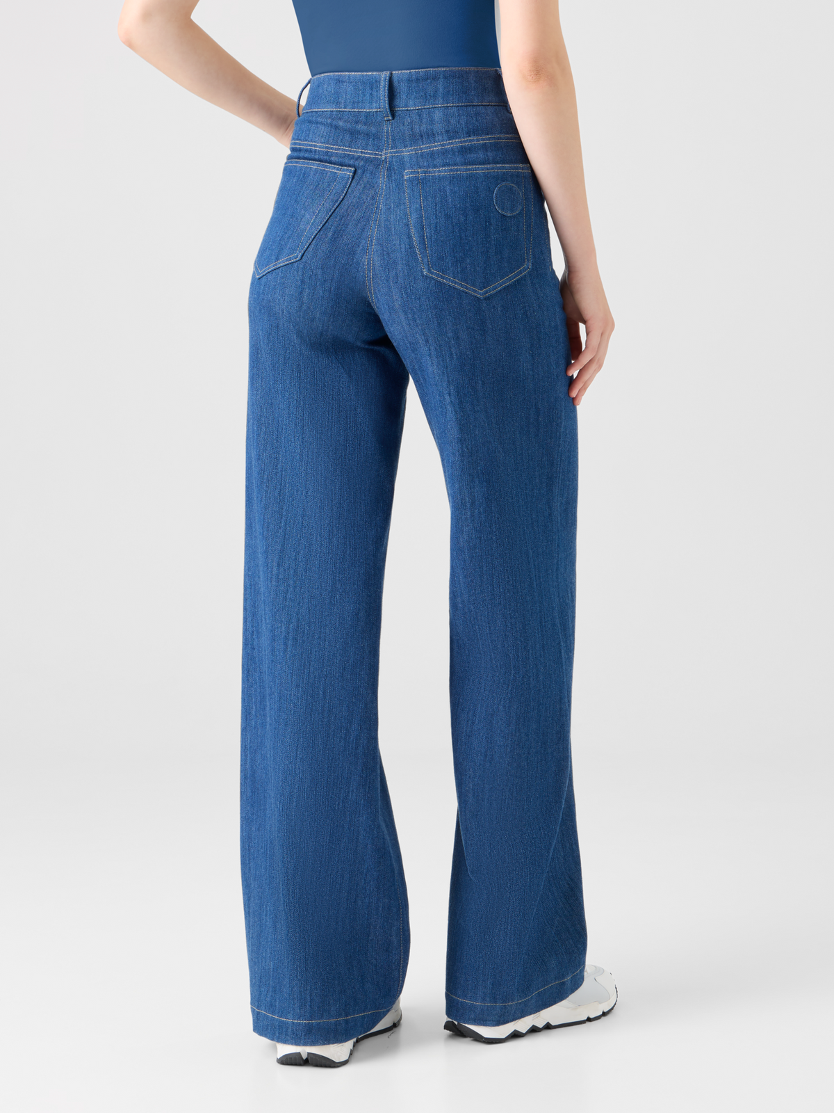 Designer Wide Cotton Denim Stretch Pants - navy - blue #editorial