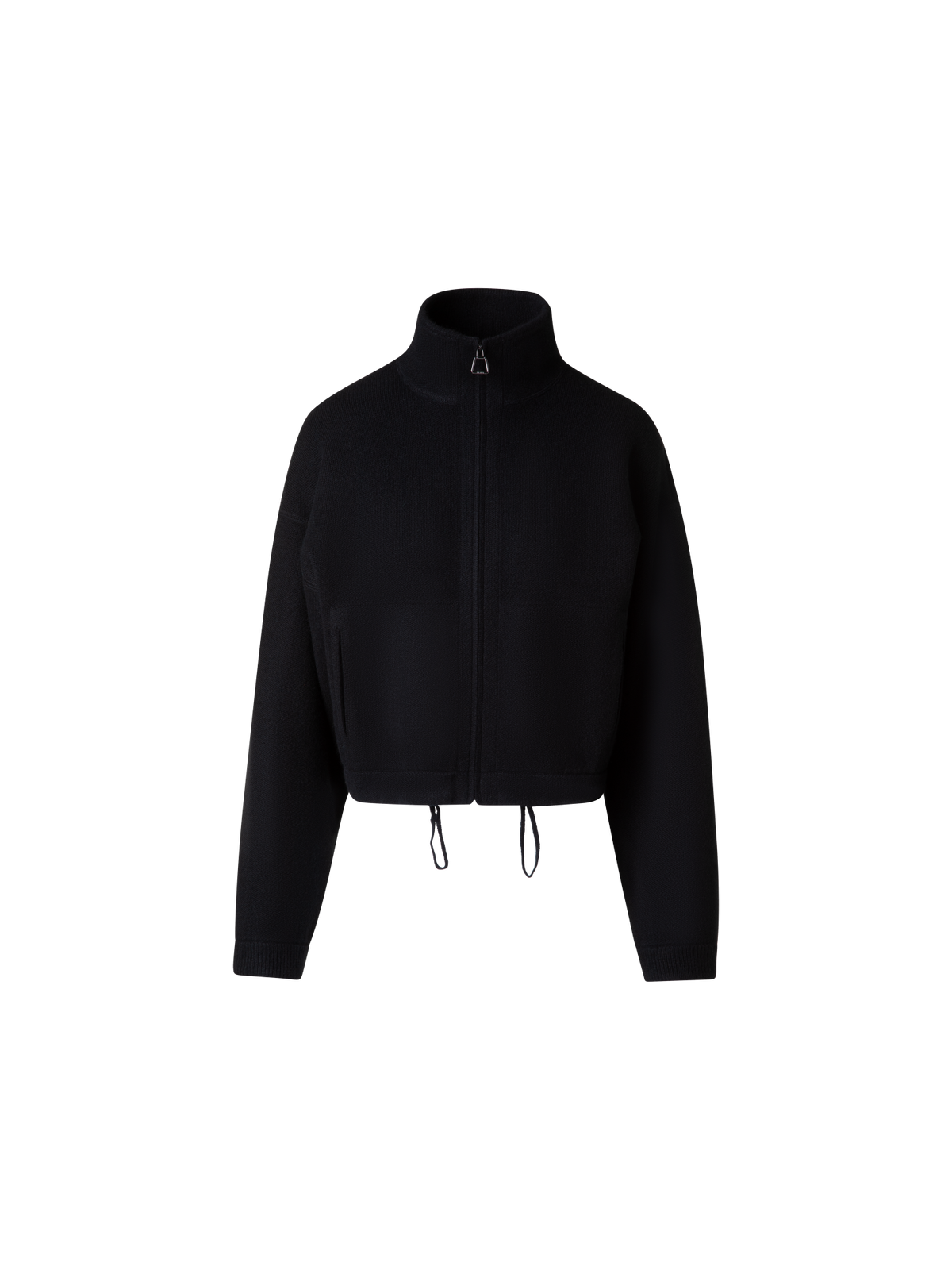 Designer Cropped Cashmere Piqué Cardigan with Zip - black