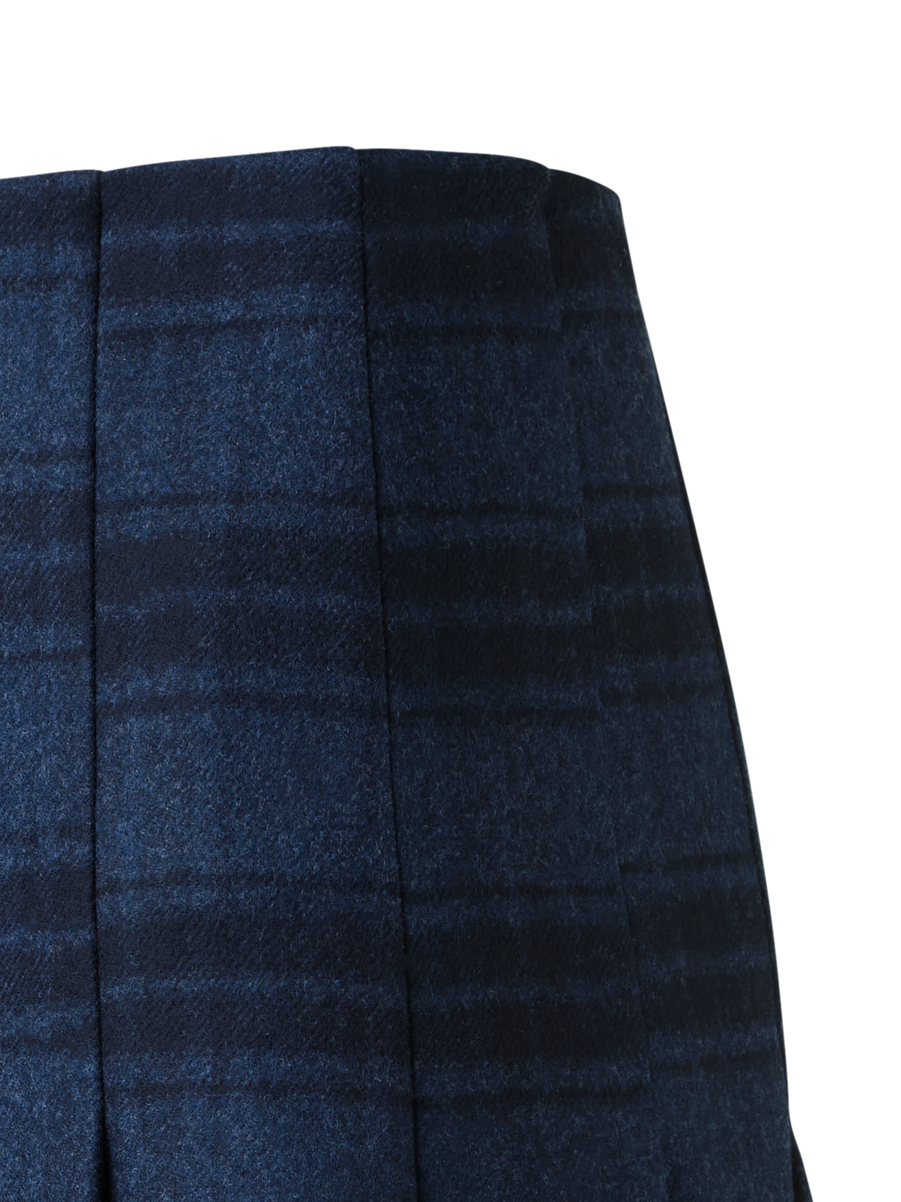 Designer Half-Pleated Wool Double-Face Plaid Mini Skirt - neutral - navy - blue - multicolor