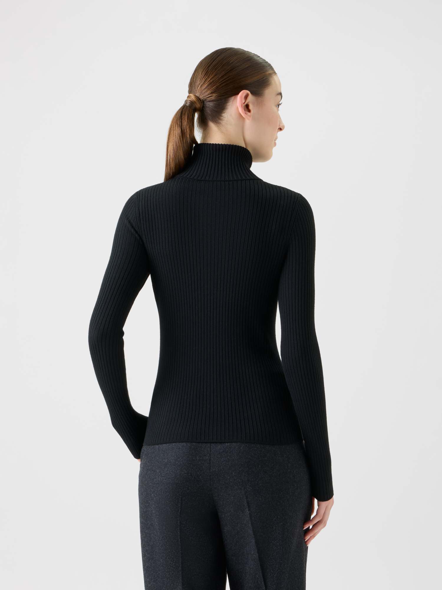 Designer Sailor Collar Merino Wool Rib Half-Zip Sweater - black - neutral 