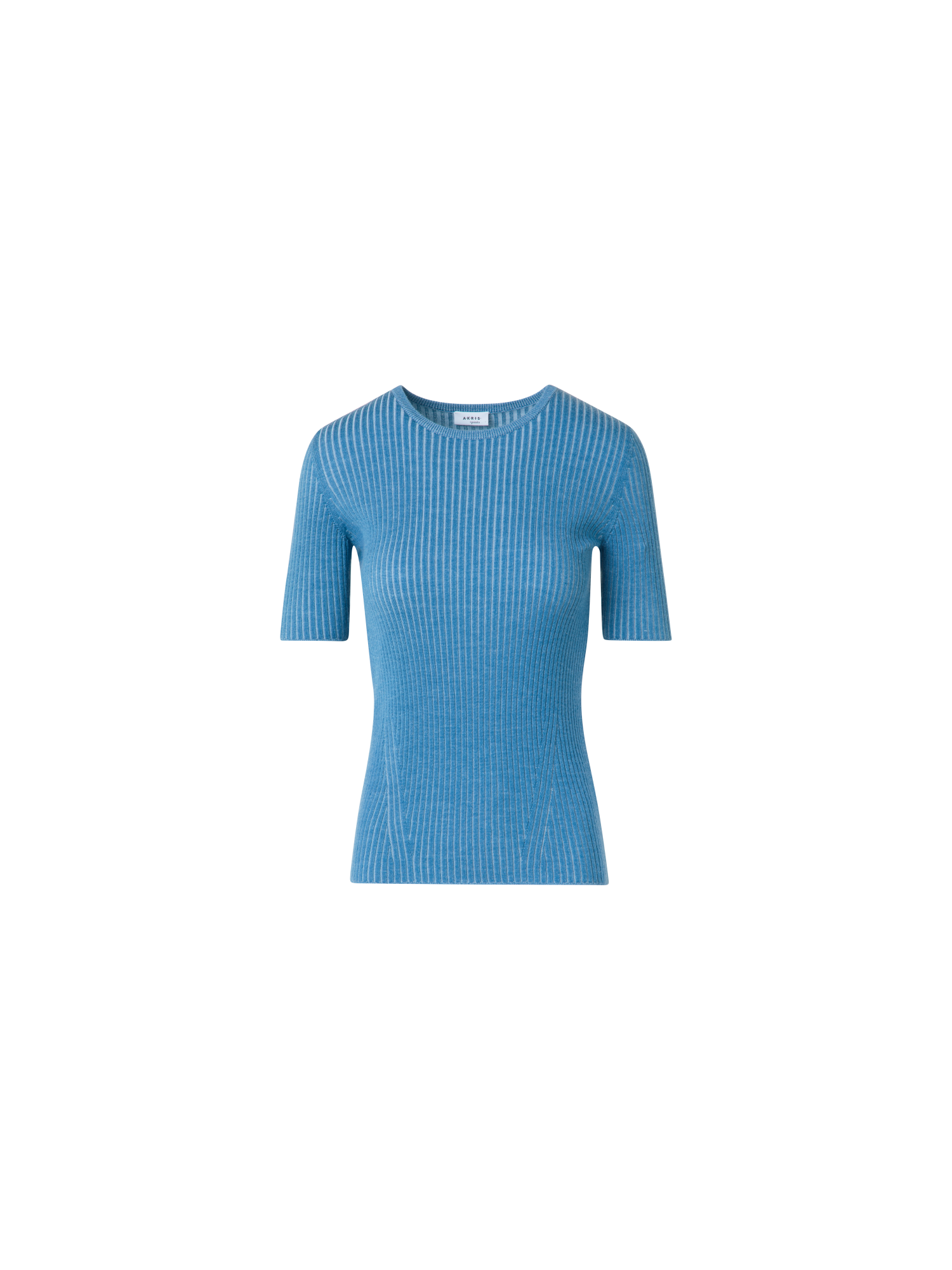 Designer Fitted Short Sleeves Knit Shirt in Merino Wool - blue