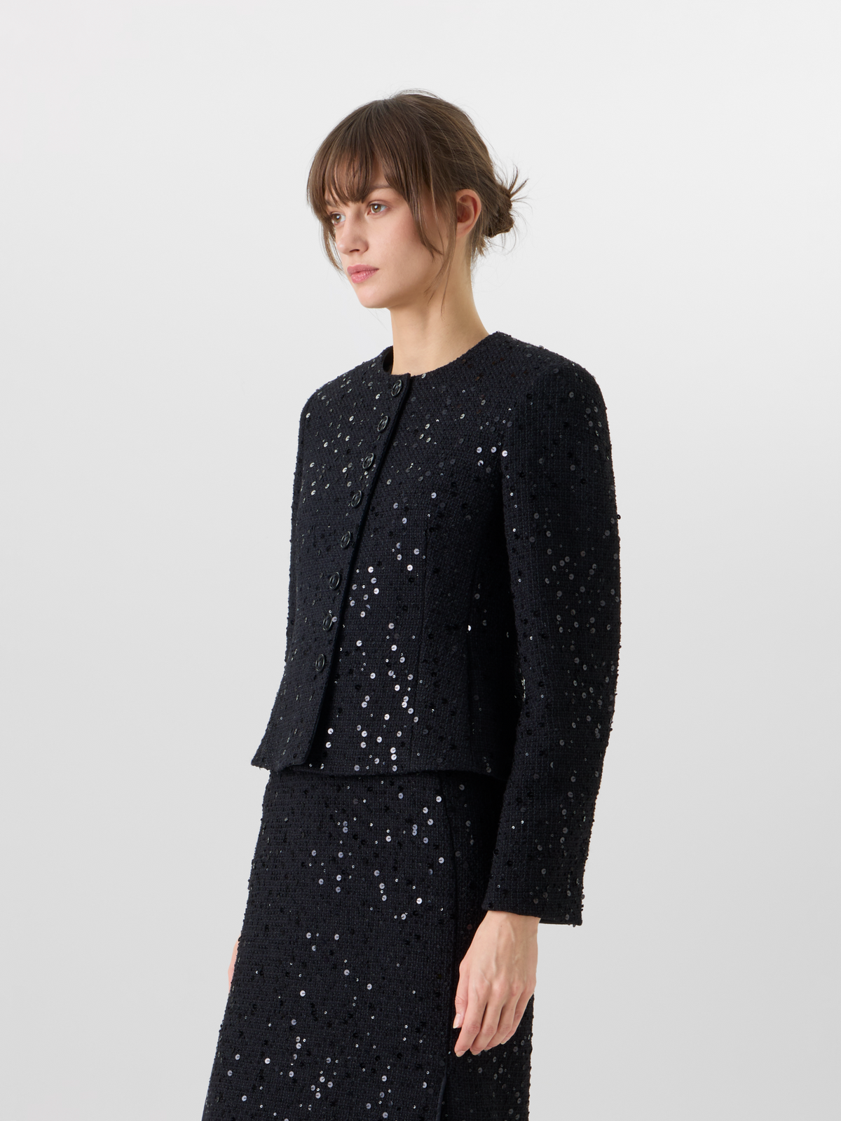 Designer Kelis Jacket in Cotton-Wool Tweed with Sequins - black #editorial