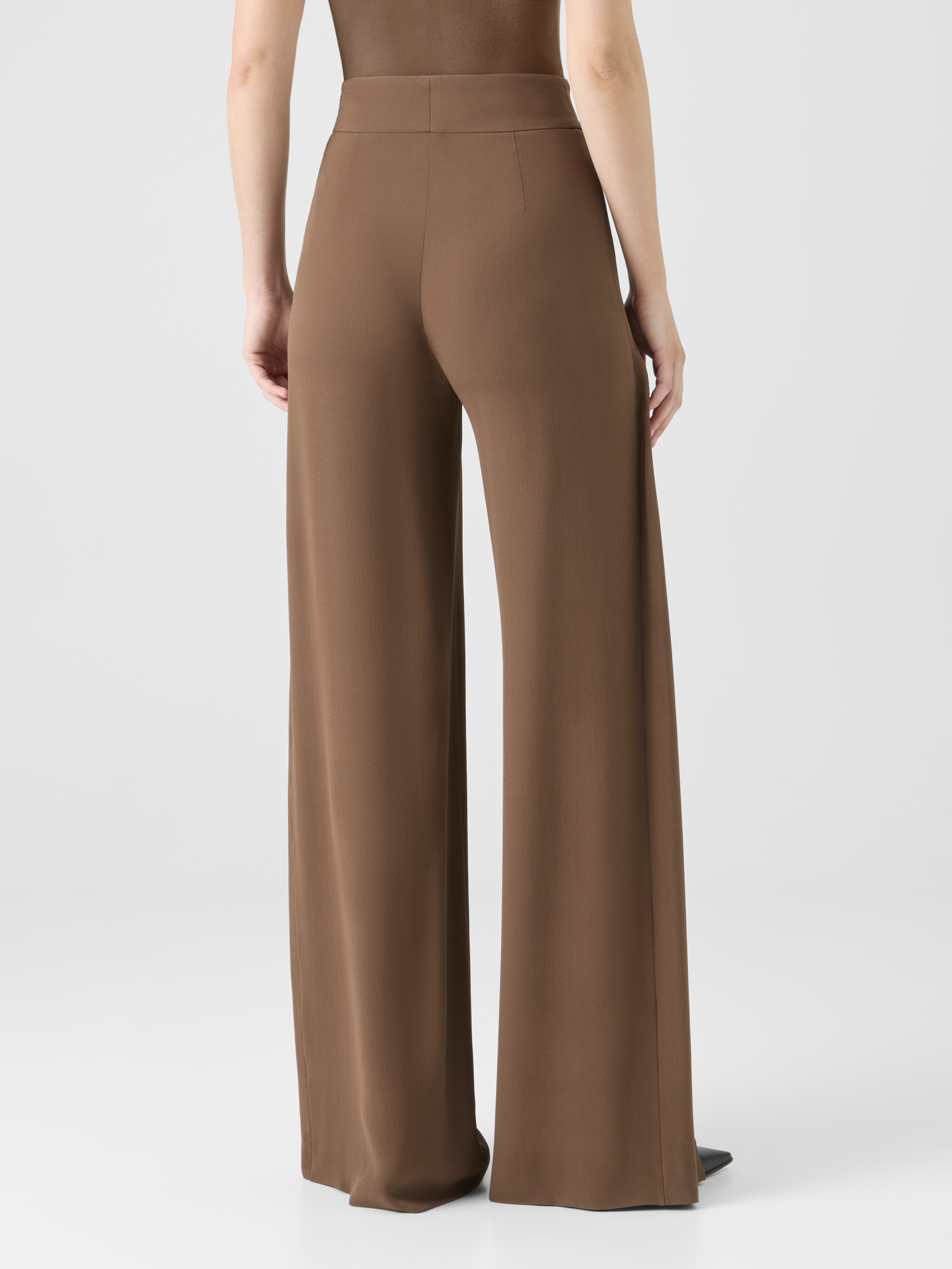 Designer Wide Silk Pants with Slits - brown 