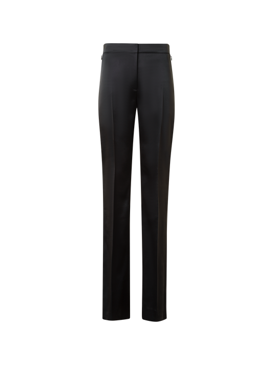 Designer Straight Wool Satin Pants - black - neutral