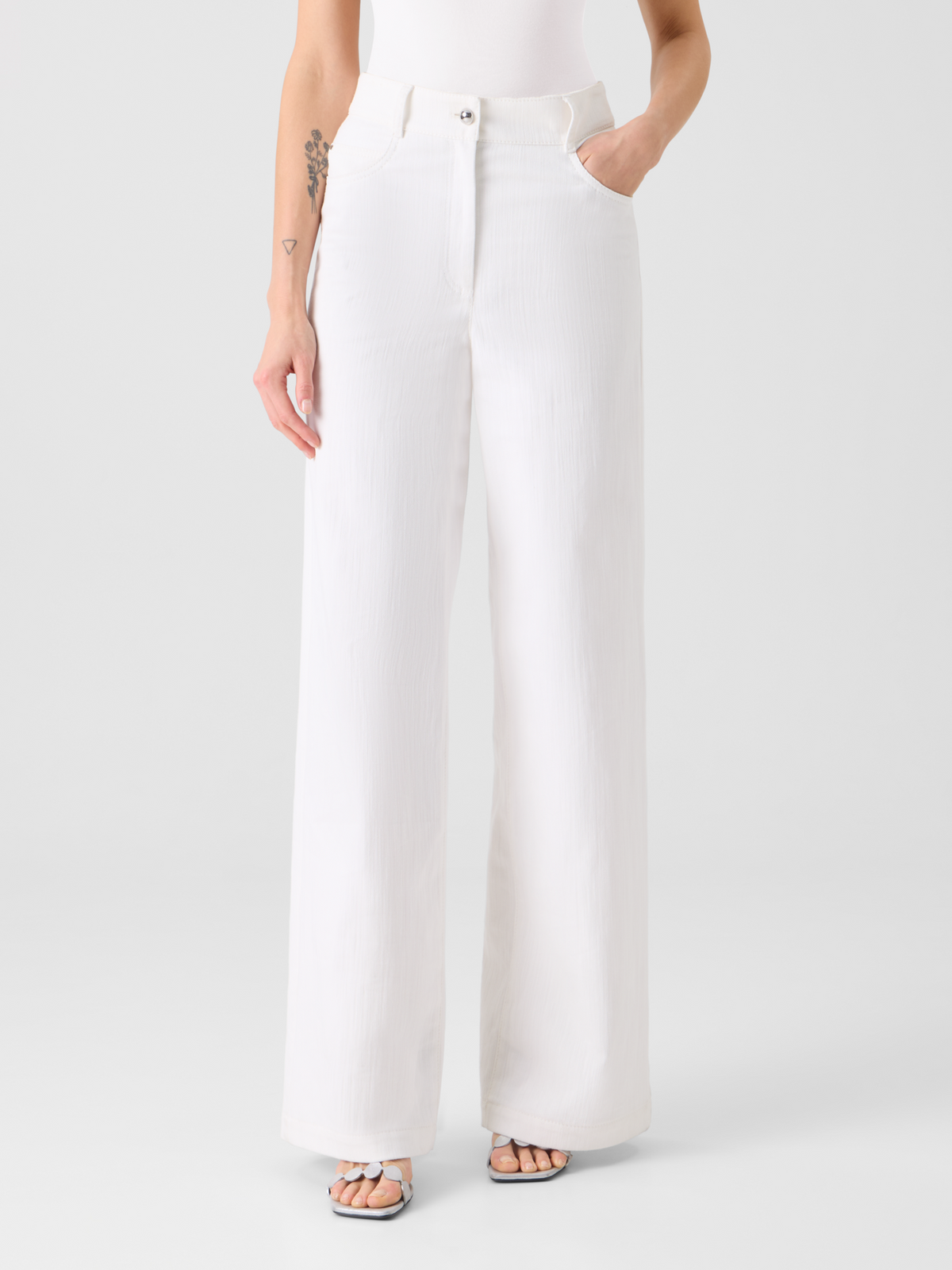 Designer Cooper Wide Leg Stretch Cotton Denim Pants - white #editorial