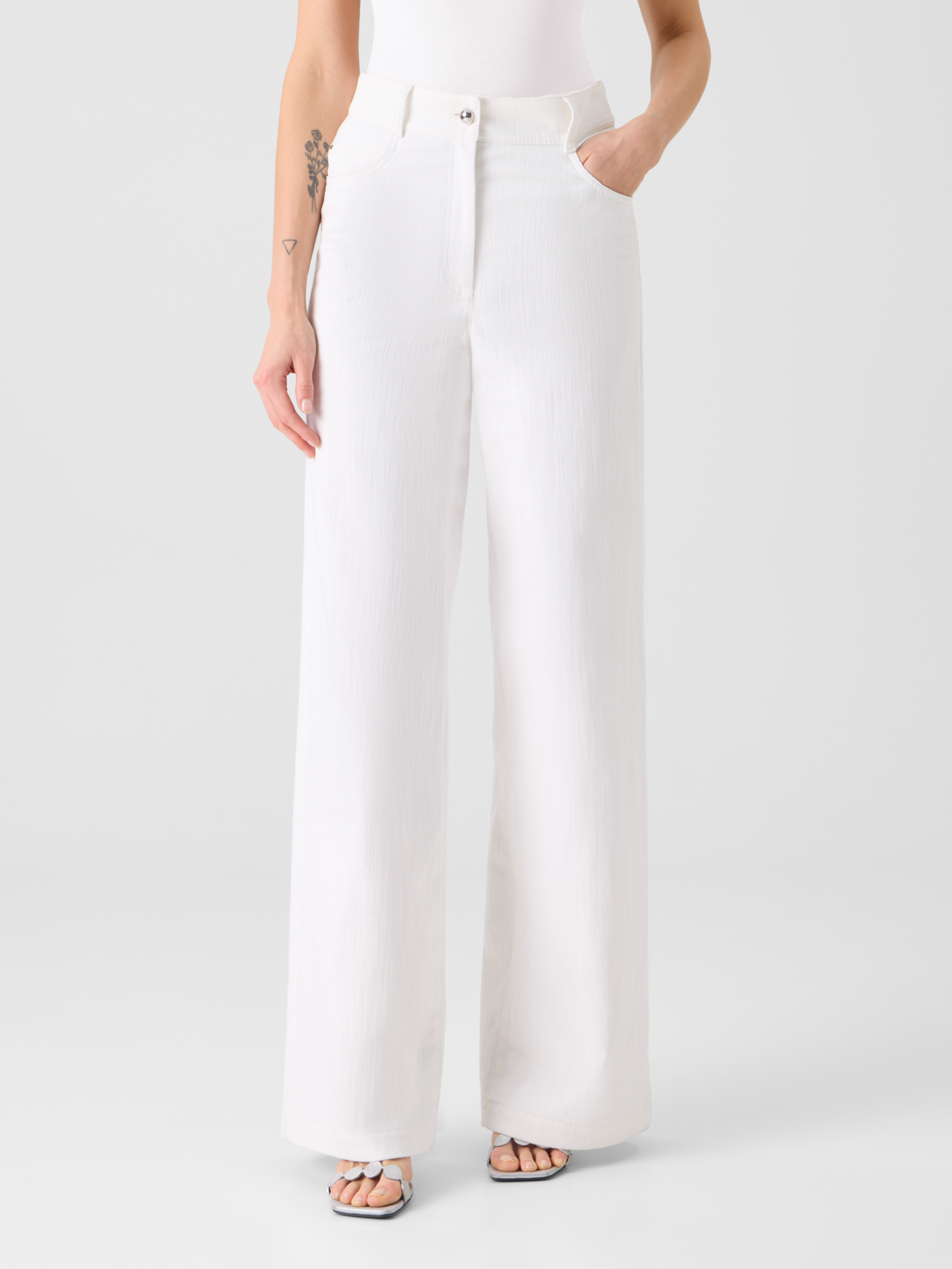 Designer Cooper Wide Leg Stretch Cotton Denim Pants - white 