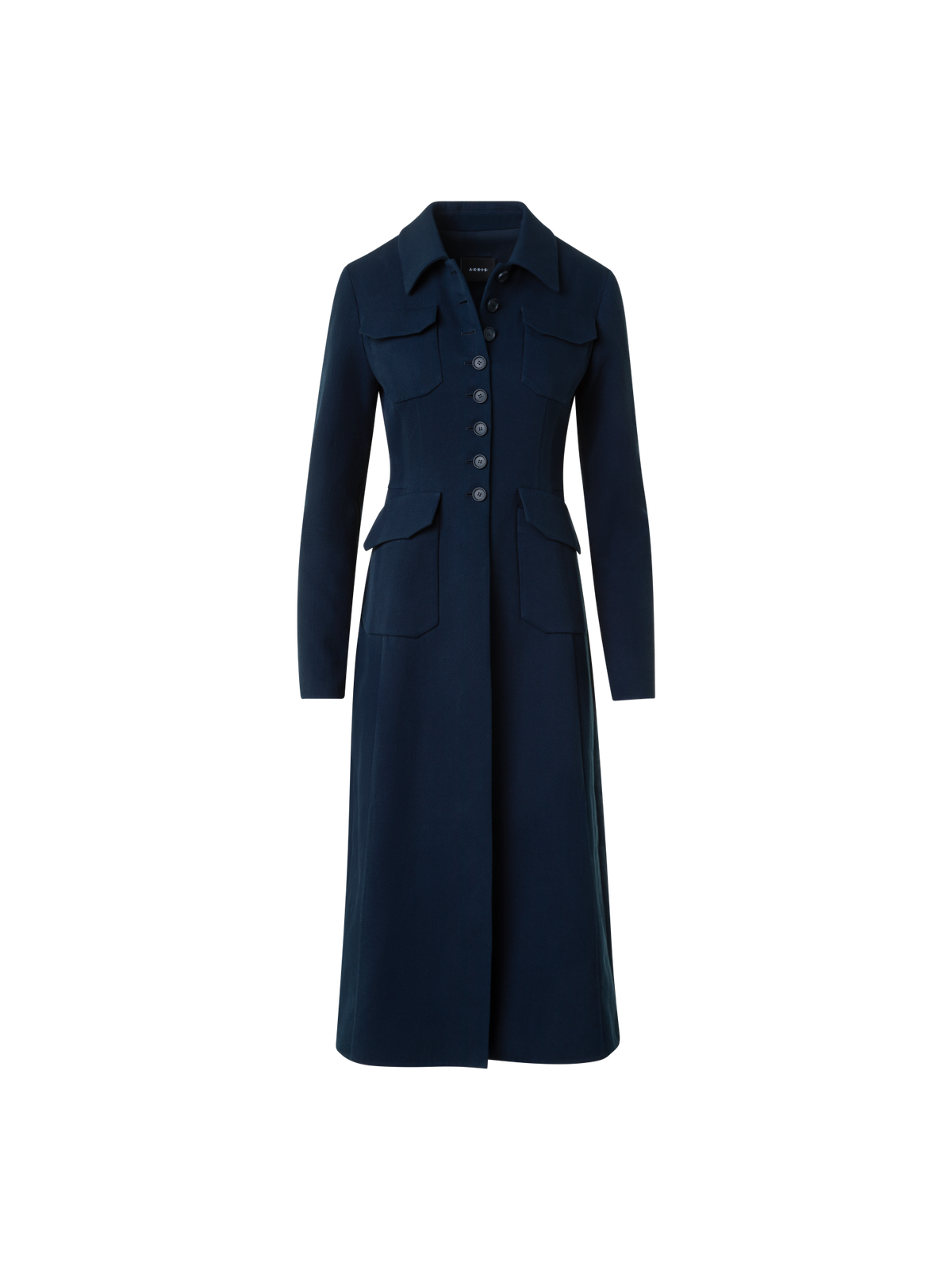 Designer Fitted Wool Double-Face Midi Coat Dress - neutral - navy - blue
