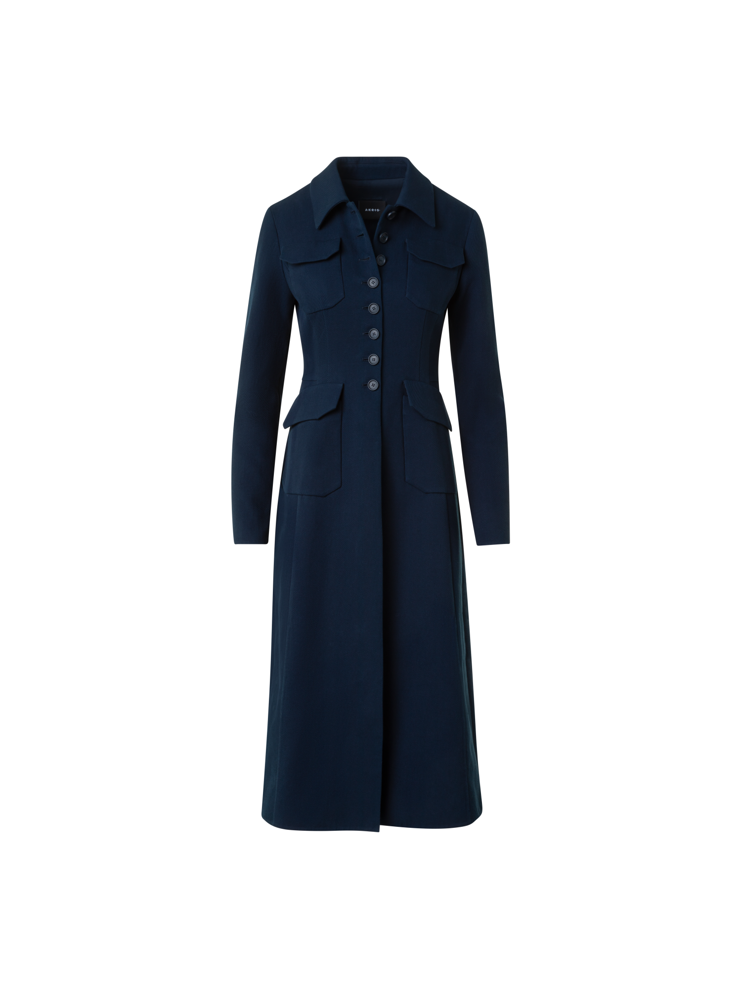 Designer Fitted Wool Double-Face Midi Coat Dress - neutral - navy - blue
