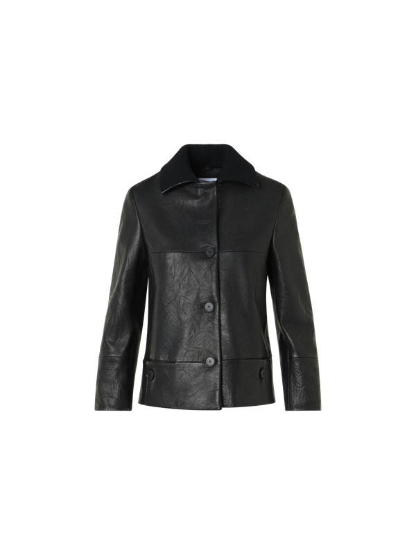 Designer Crinkled Lamb Nappa  Jacket - black