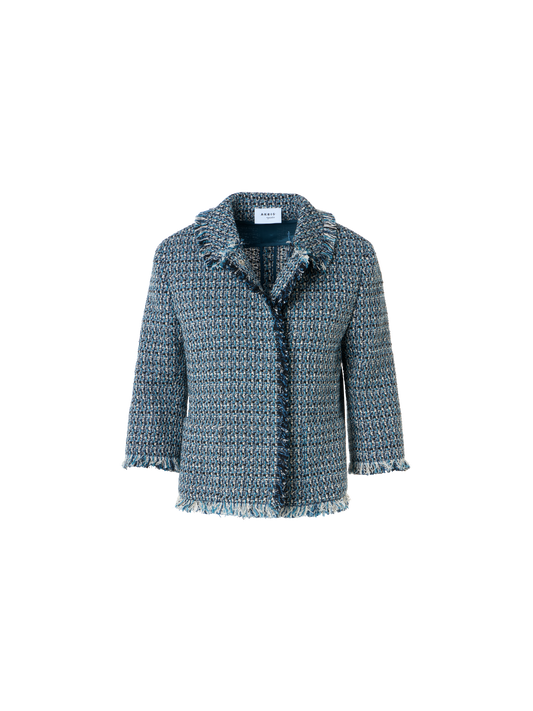 Designer Modern Tweed Jacket with Bracelet-Sleeves - blue - multicolor