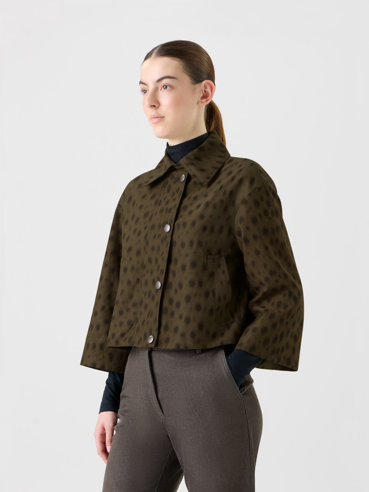Designer Short Techno Parka in Leopard Print - neutral - brown #editorial