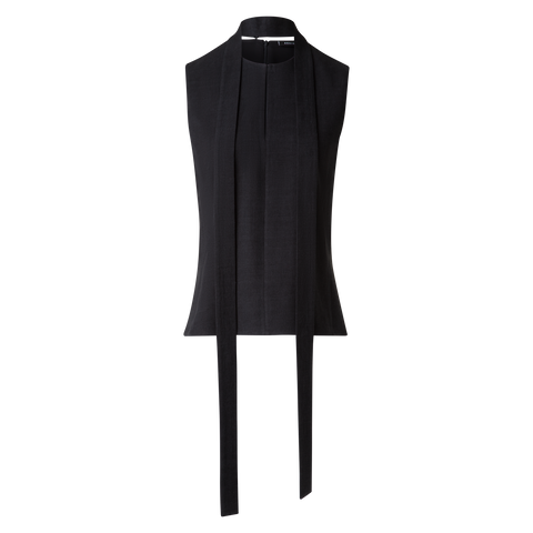 Ärmellose Leinen-Wolle-Bluse mit Schleife