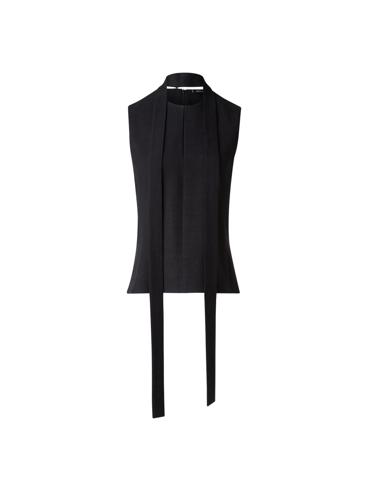 Designer Sleeveless Tie Neck Blouse in Linen Blend - black