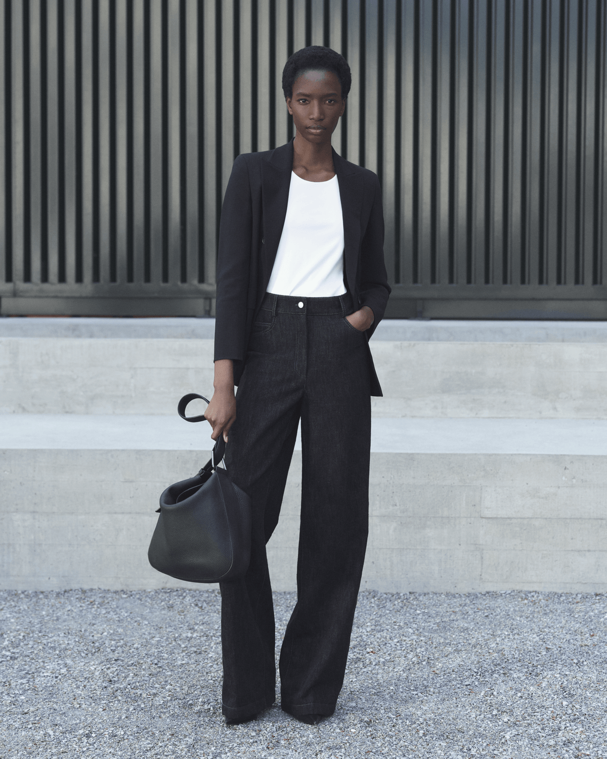Designer Wool Double-Face Blazer with Leather Collar - black #editorial