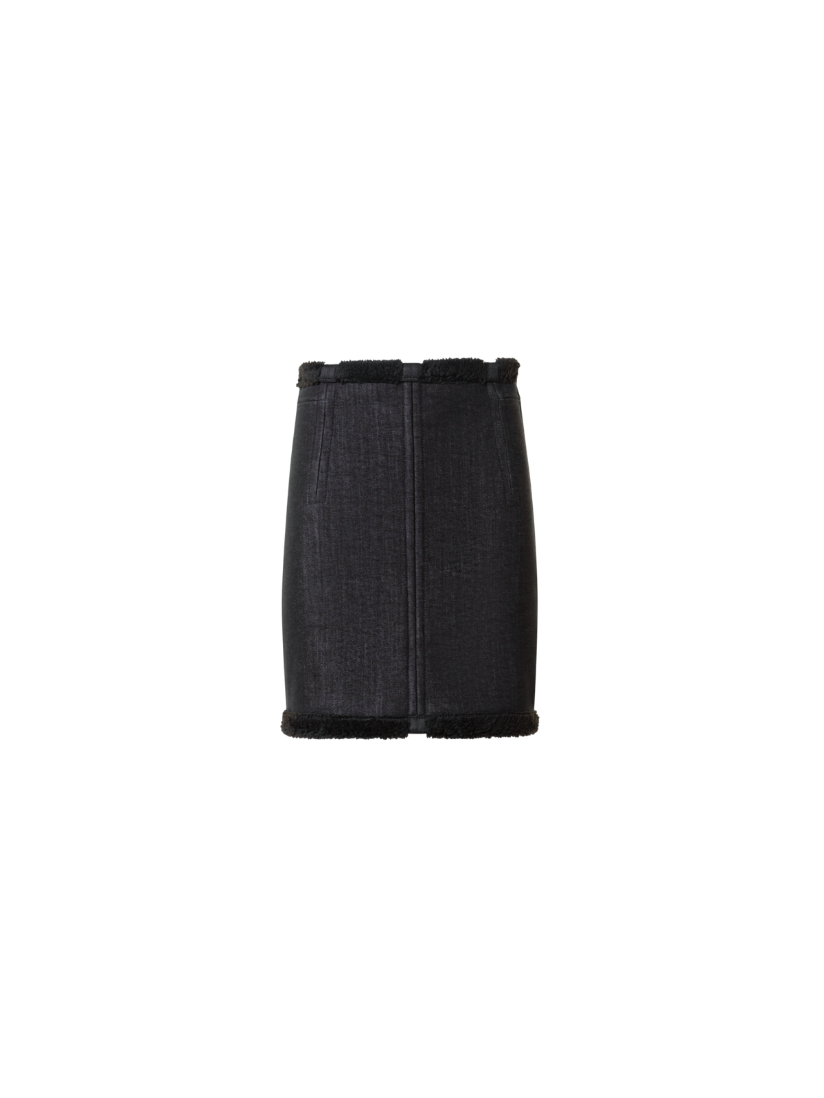 Designer Cotton Denim and Faux Shearling Mini Skirt - black - neutral