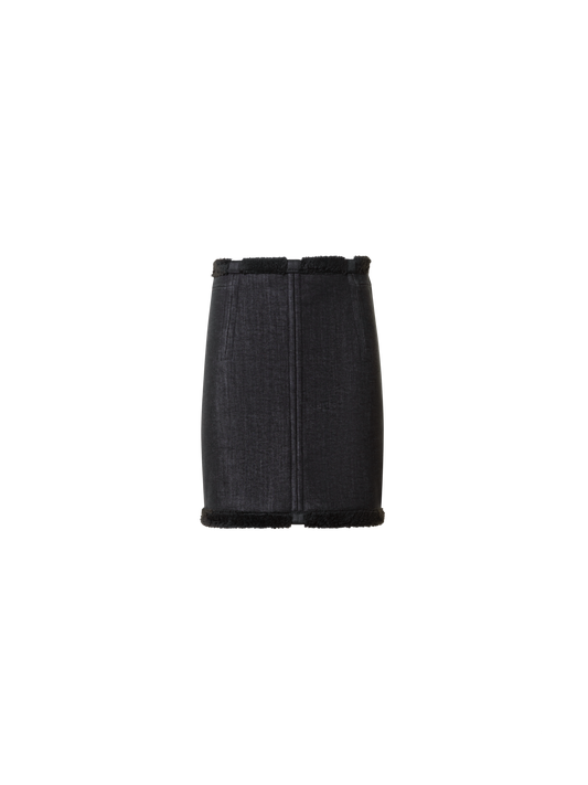 Designer Cotton Denim and Faux Shearling Mini Skirt - black - neutral