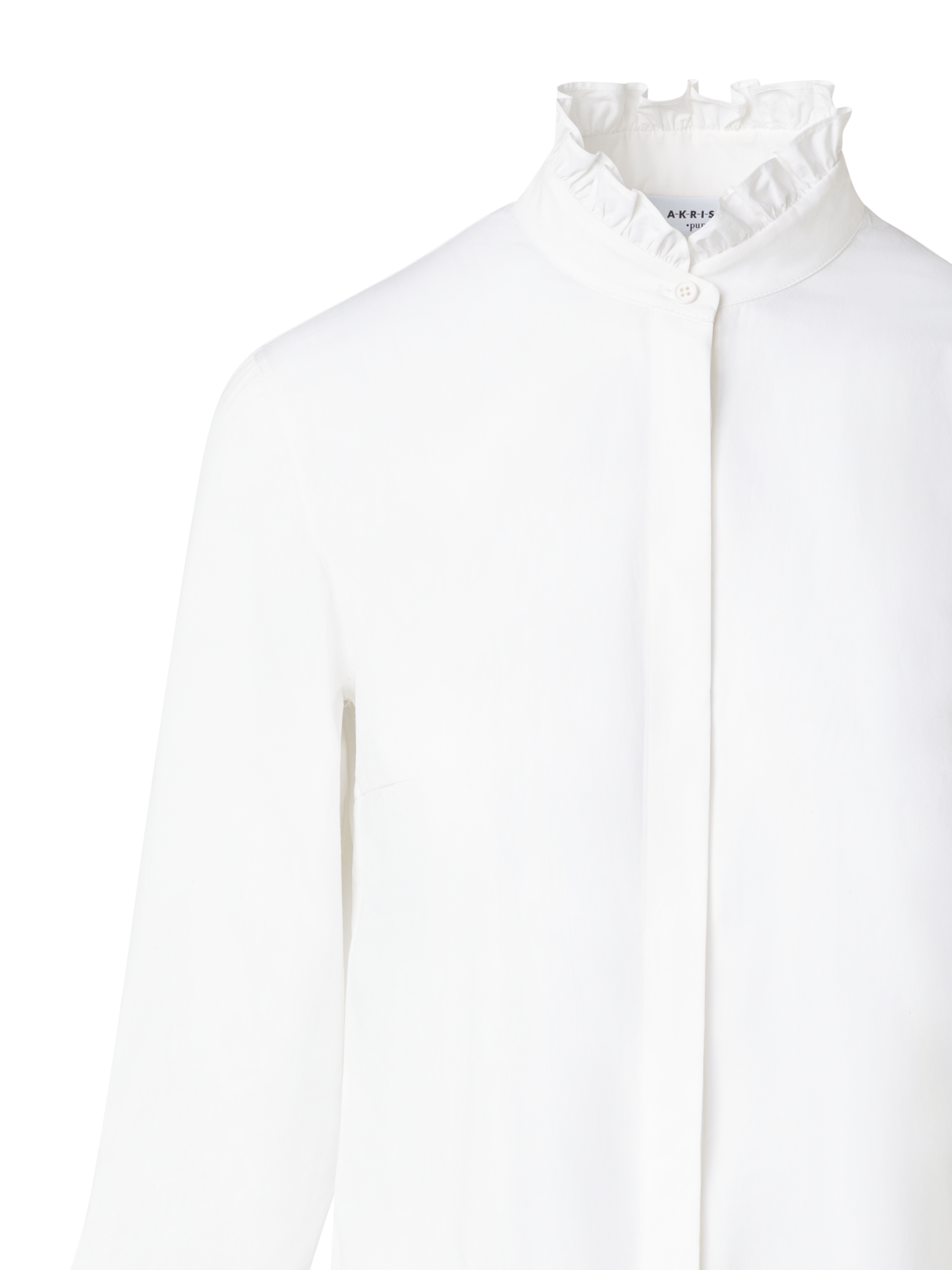 Designer Cotton Poplin Ruffle Collar Blouse - ecru - white