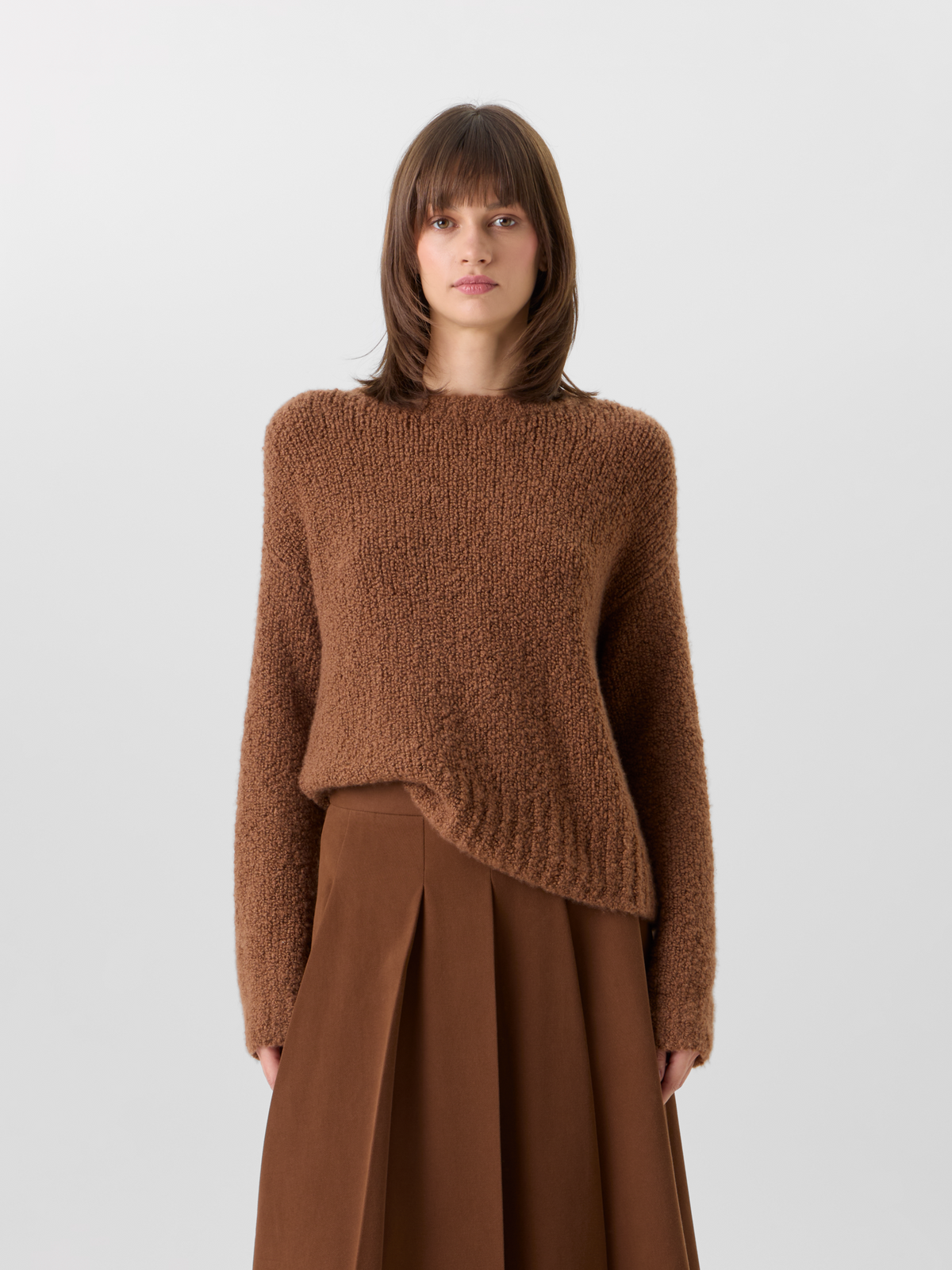 Designer Cashmere Silk Bouclé Sweater - brown 