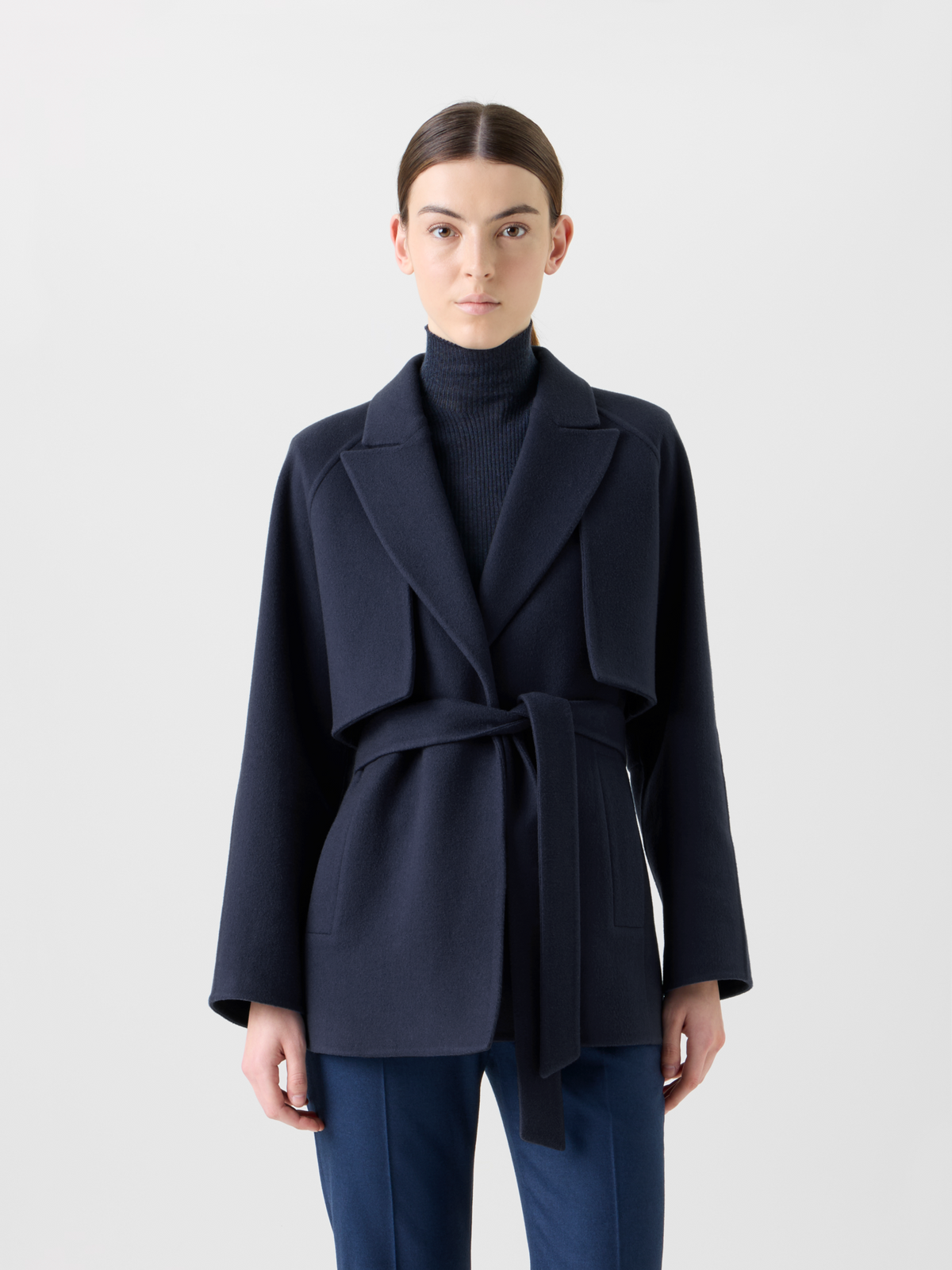 Designer Short Duo Coat - Cashmere Vest and Bolero - neutral - navy - blue #editorial