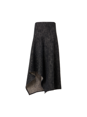 Designer Washed Heavyweight Cotton-Denim Midi Skirt - black