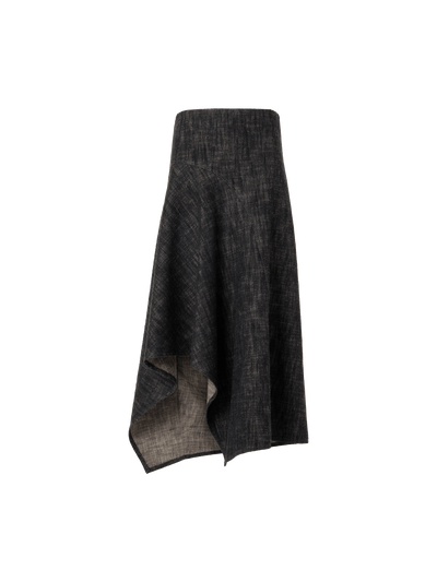 Designer Washed Heavyweight Cotton-Denim Midi Skirt - black