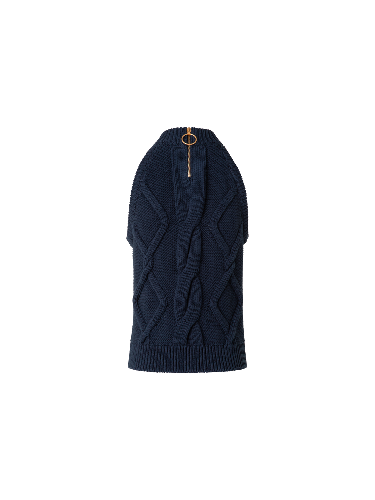 Designer Sleeveless Top in Chunky Cotton Cable Knit - navy - blue
