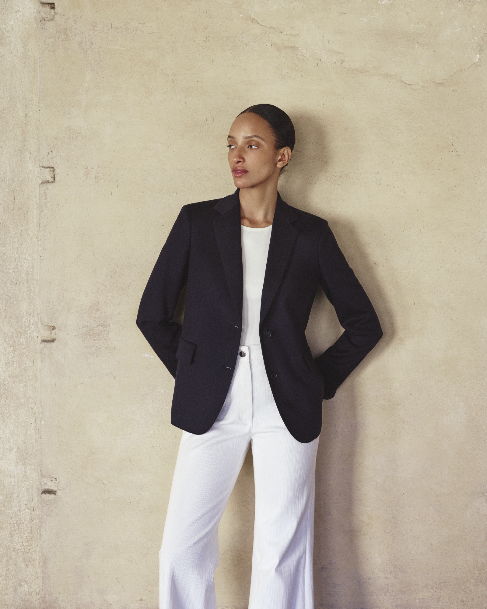 Designer Tailored Blazer in Pure Cashmere Double-Face - neutral - navy - blue 