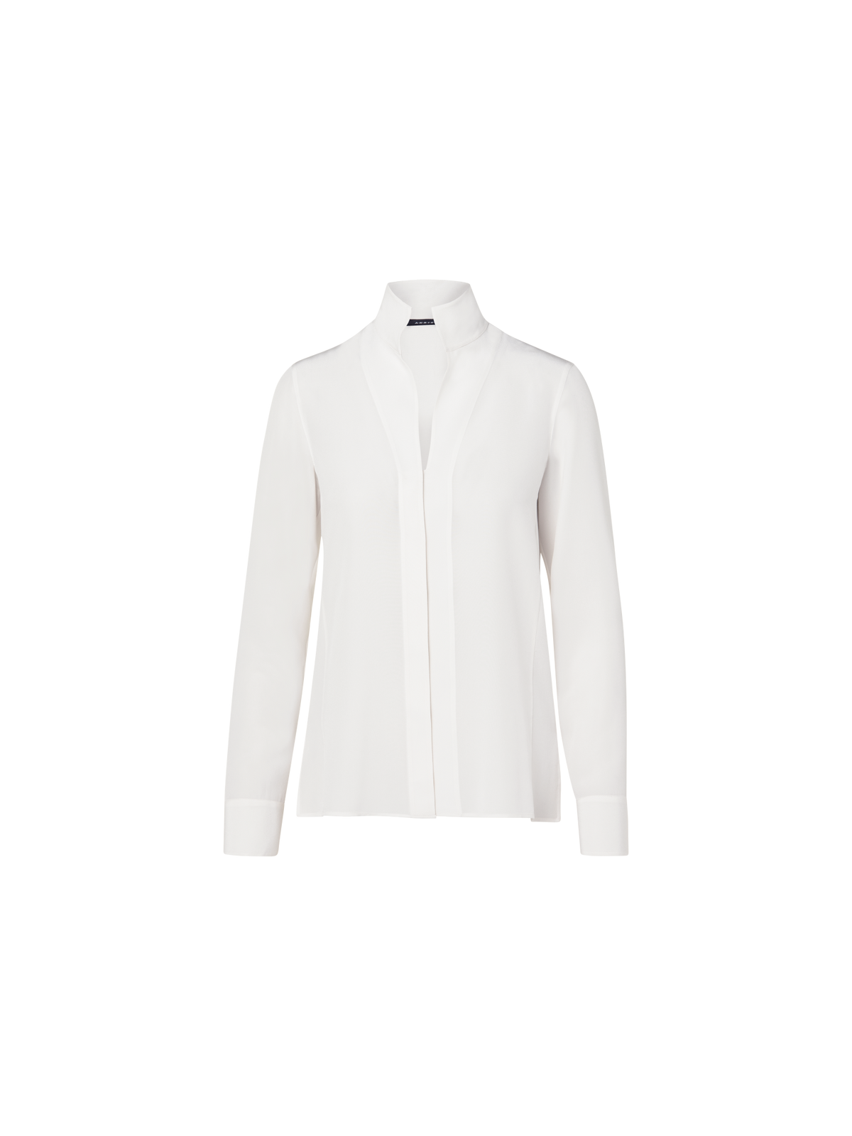 Designer Long Sleeve Silk Blouse with Stand-up Collar - white