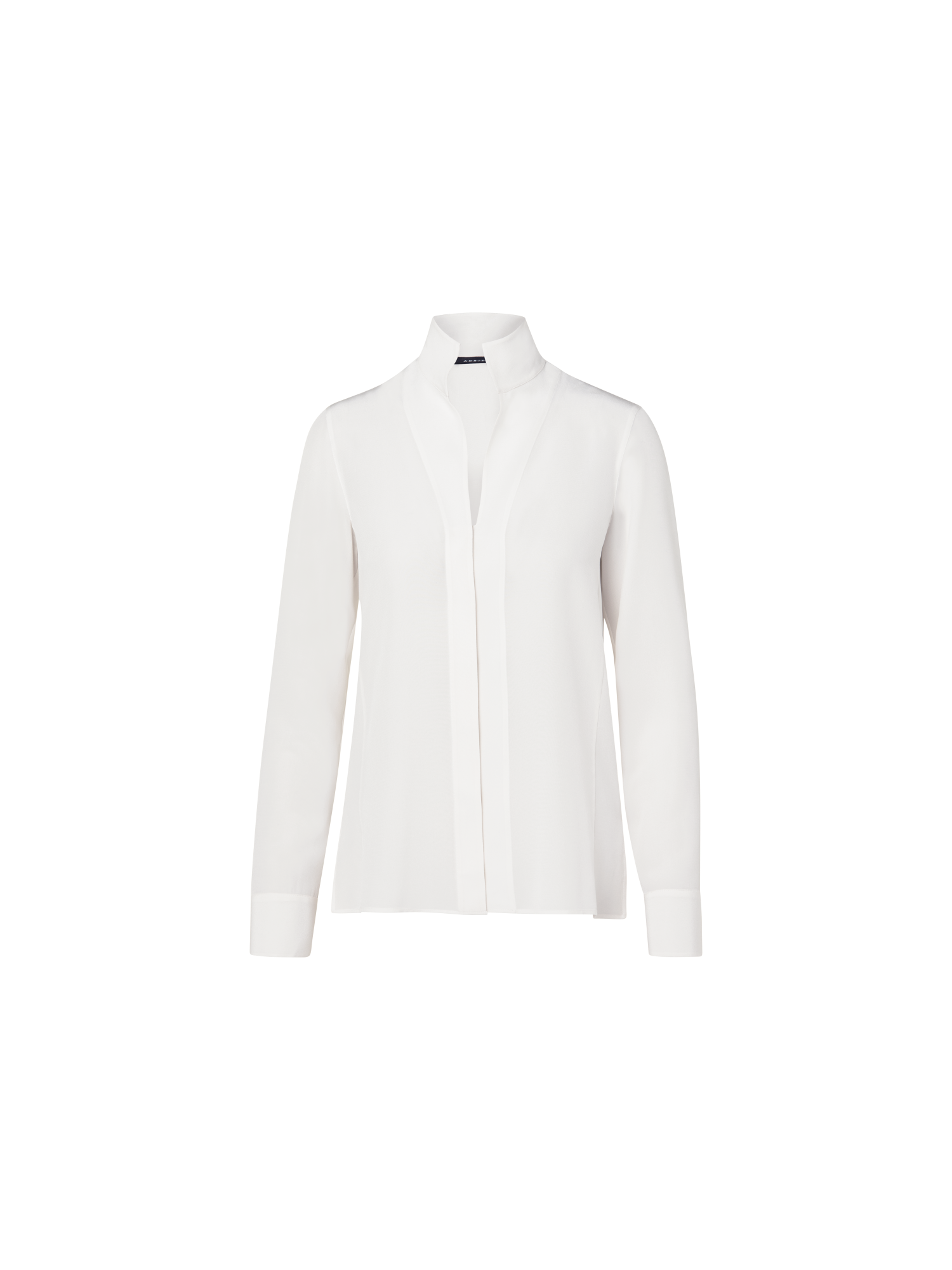 Designer Long Sleeve Silk Blouse with Stand-up Collar - white