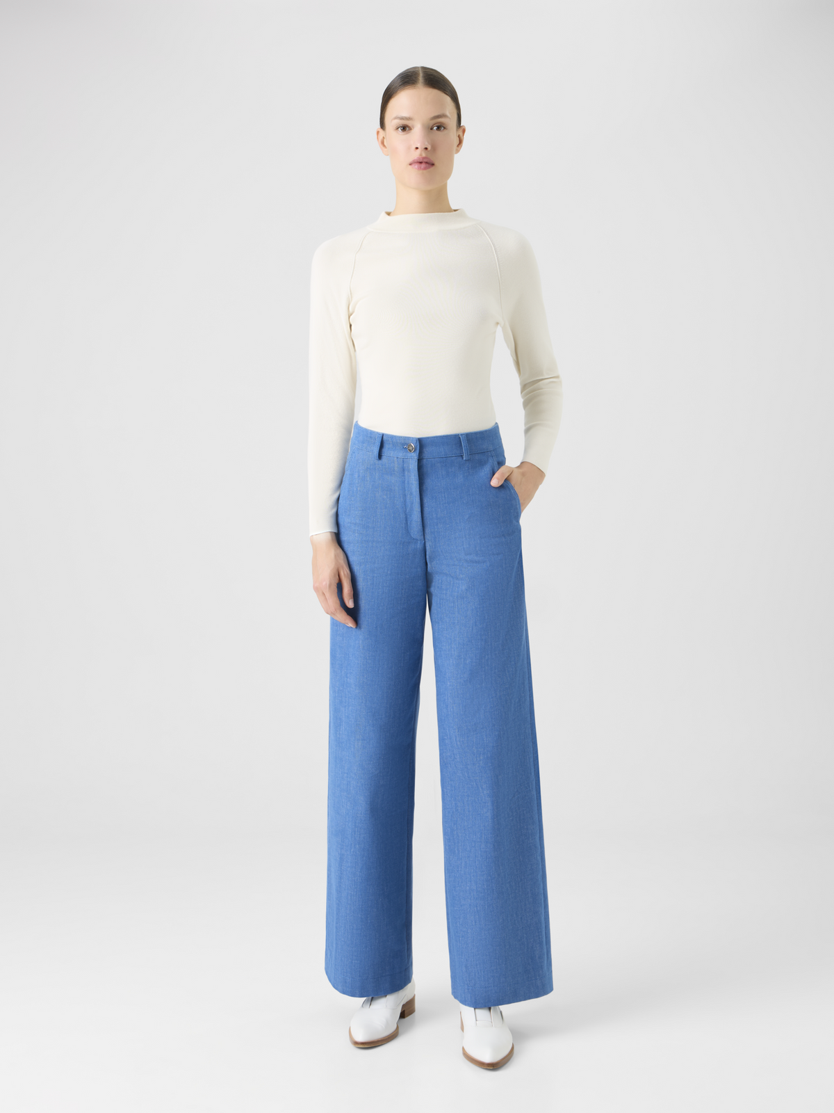 Designer Straight Wide Leg Cotton Denim Pants - blue #editorial