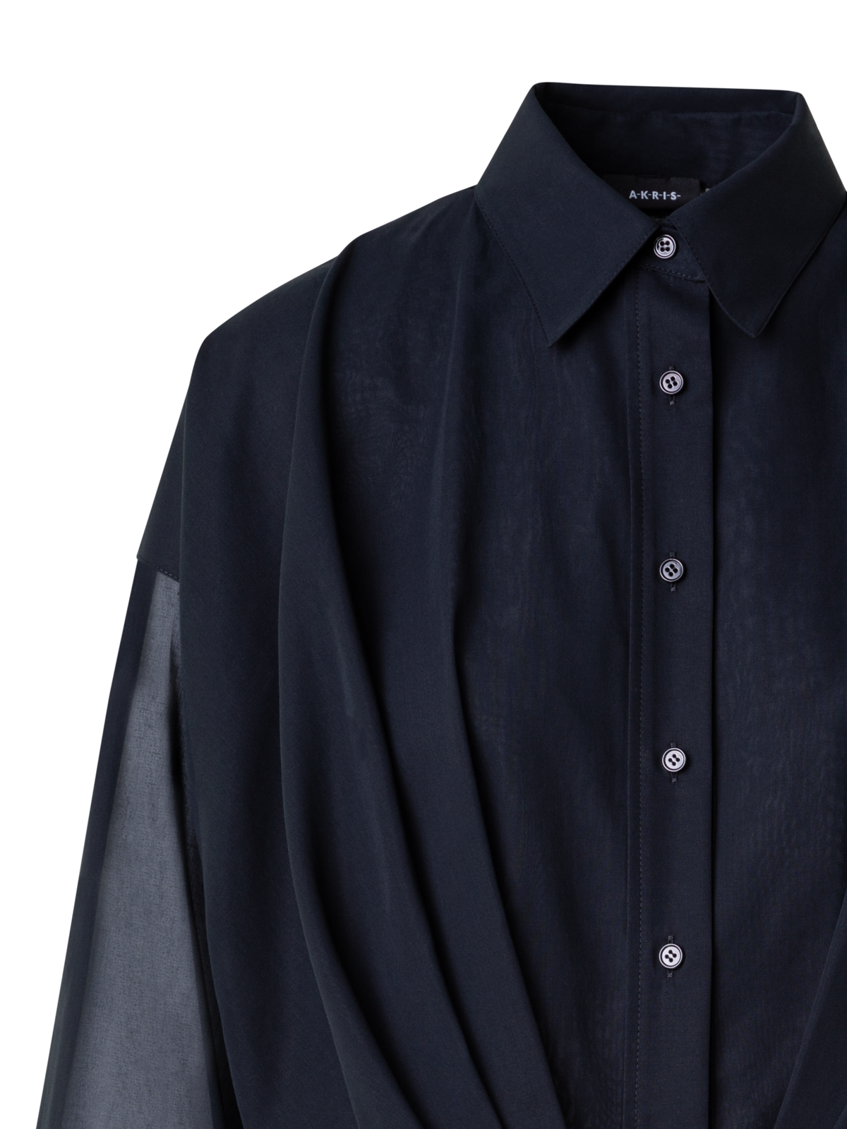 Designer Short Cotton Voile Blouse with Wide Sleeves - black