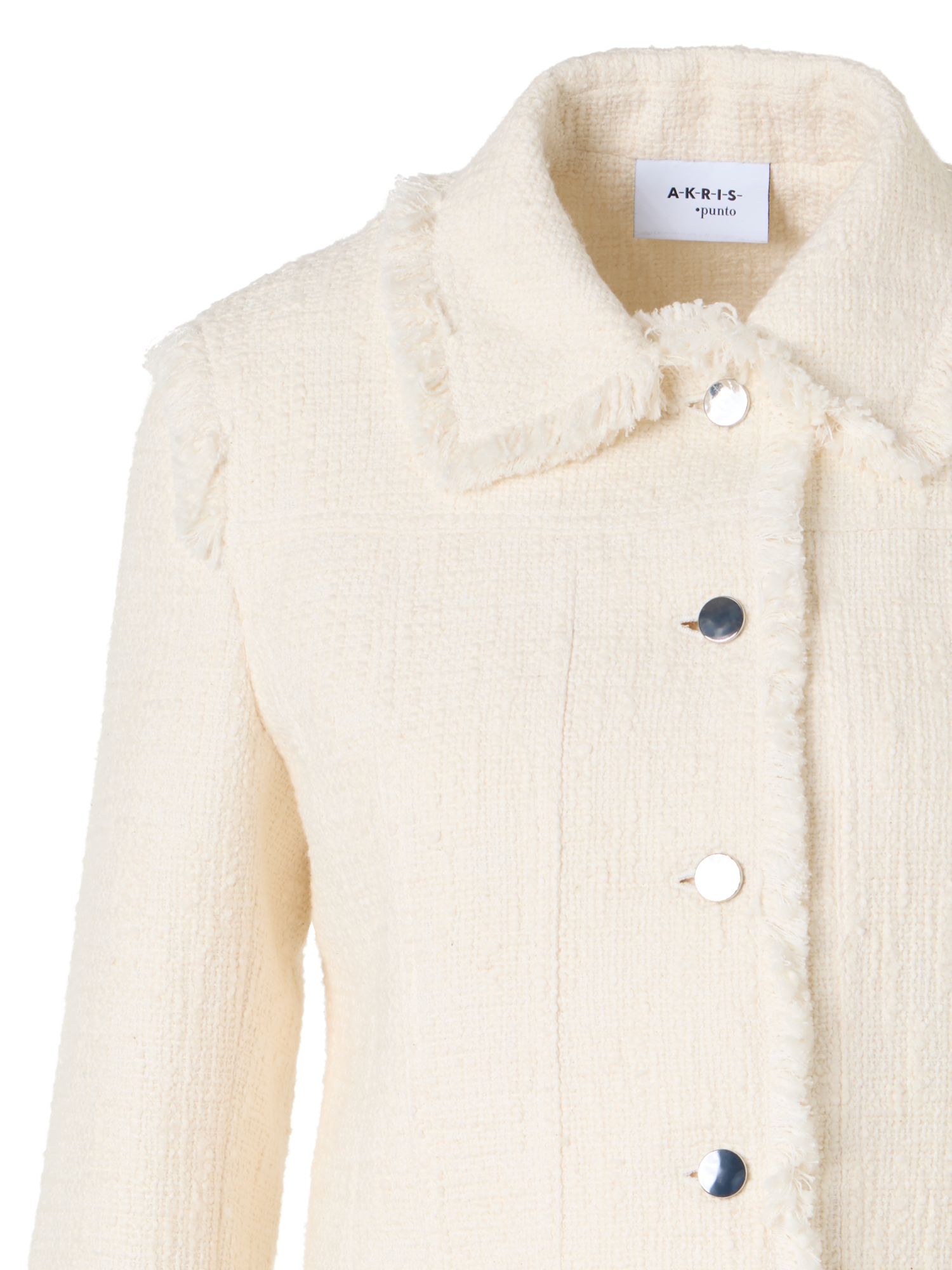 Designer Long-Sleeve Cotton-Blend Tweed Short Jacket - ecru