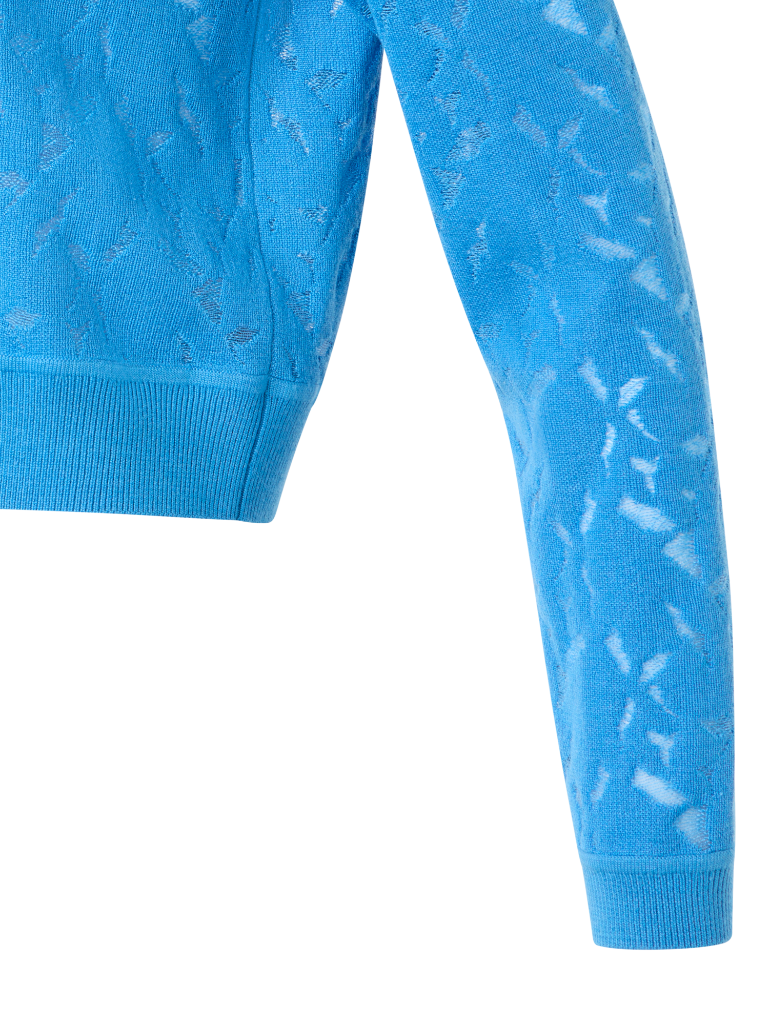 Designer Wool-Silk Whitecaps Intarsia Cardigan - blue