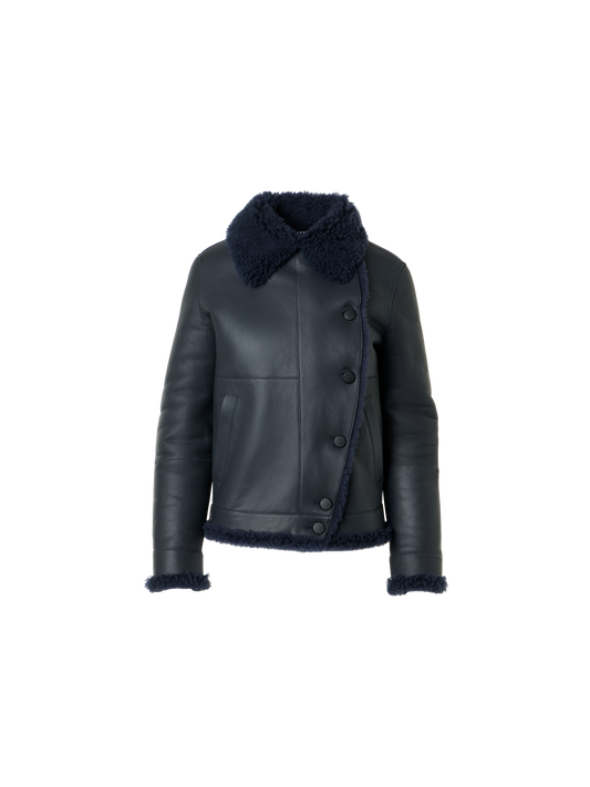 Designer Oversized Shearling Jacket with Curly Merinillo - black - neutral