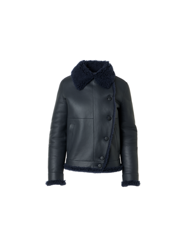 Designer Oversized Shearling Jacket with Curly Merinillo - black - neutral