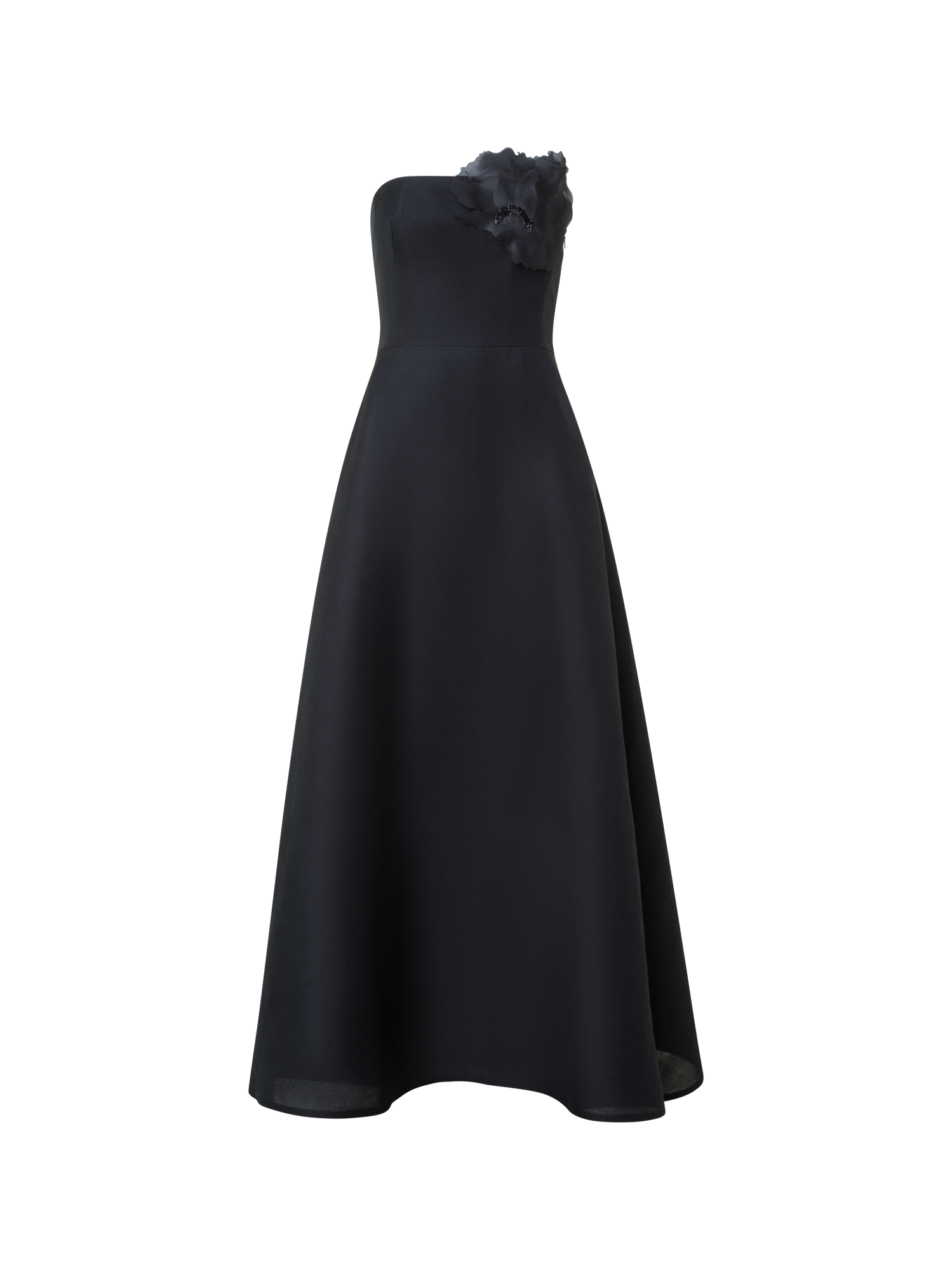 Designer Evening Silk Dress with Organza Anemone - black - neutral