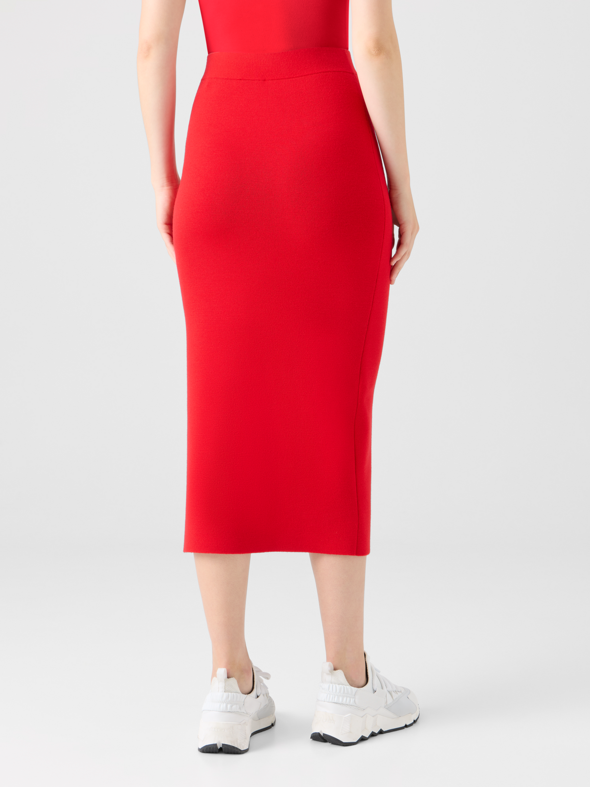 Designer Fitted Milano Knit Pencil Skirt - red #editorial